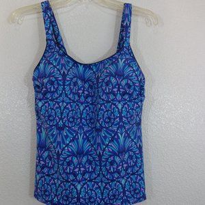 NWT Lands End Size 6 Scoop Neck Blue Purple Floral Tankini Swim Top Padded